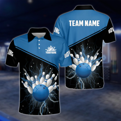Custom Black Red Thunder Polo Bowling Team Shirts Men, Custom Bowling Shirts Team BM0300