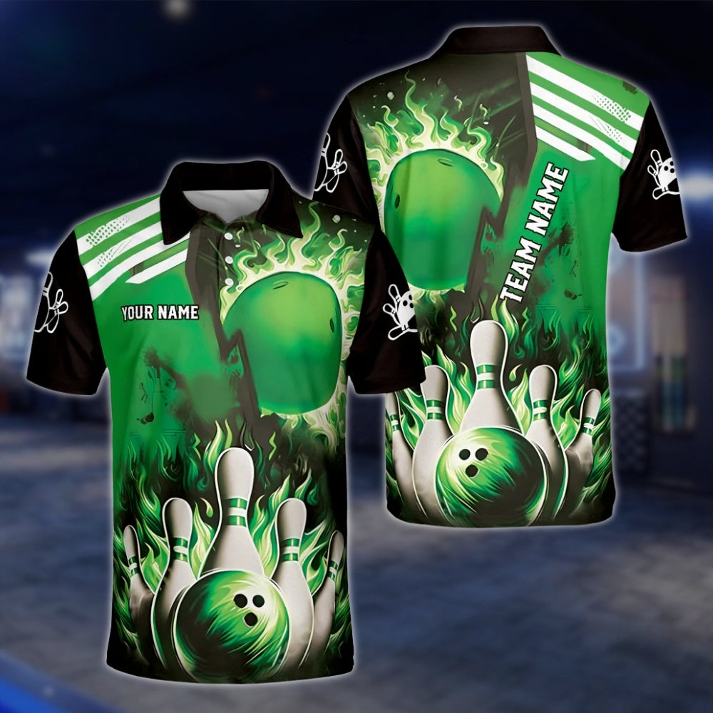 Custom Fire Pins And Ball Bowling Polo Shirt For Mens, Custom Flame Bowling Shirts Team BZ0180
