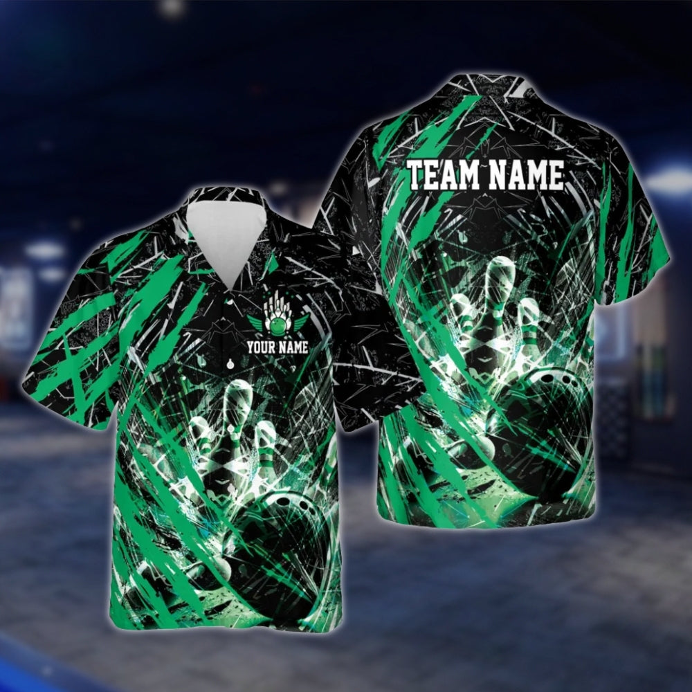 Custom Team Grunge Black Red Bowling Hawaiian Shirt For Men Women, Custom Bowling Team Shirts BE0050