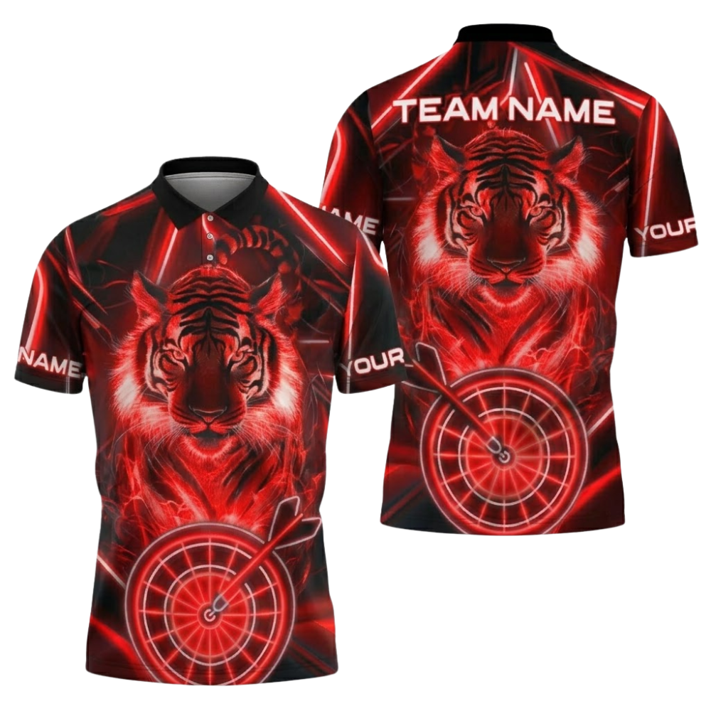 Tiger Neon Blue Mens Personalized Darts Button Polo