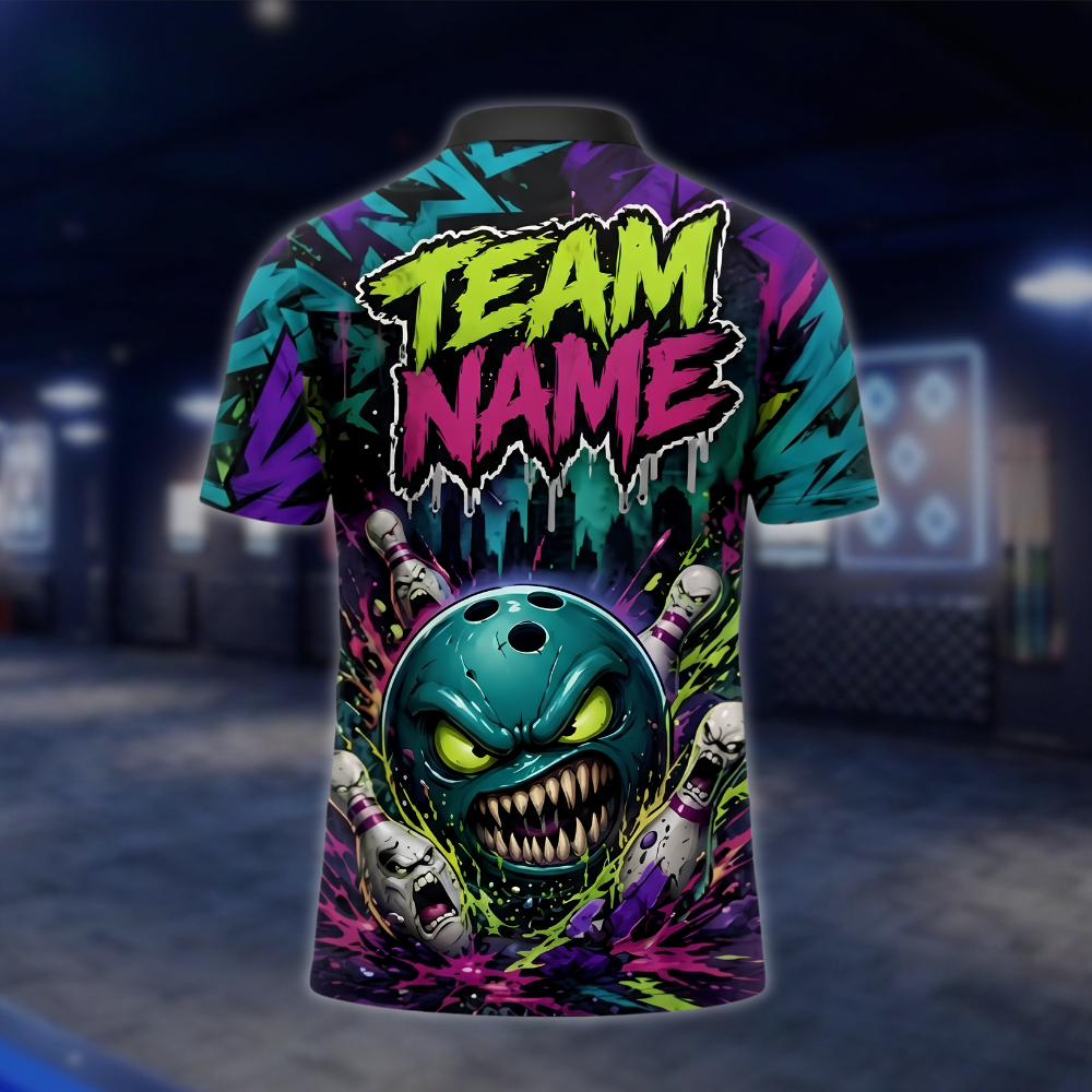 Personalized Graffiti Angry Ball And Pins Bowling Jersey For Men, Custom Team Bowling Shirt BZ0917