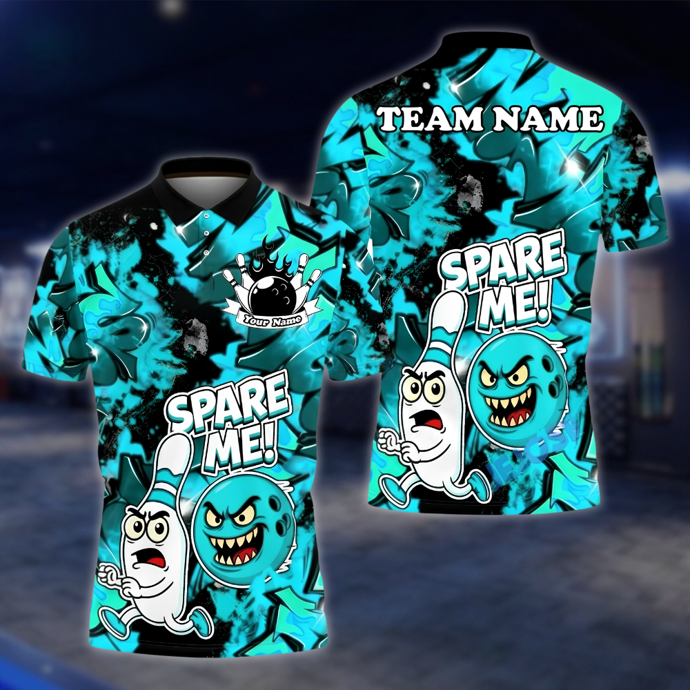Spare Me Funny Ball And Pins Personalized Mens Bowling Polo Shirt, Custom Funny Bowling Shirt For Team BZ0958