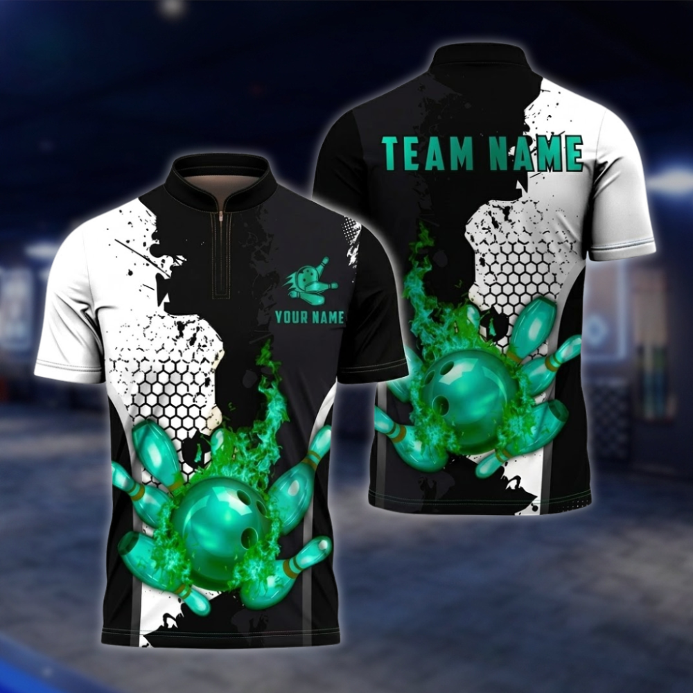 Personalized Flame Black And Gold Bowling Jersey For Men, Custom Flame Bowling Shirt For Team BZ0852