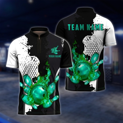 Personalized Flame Black And Gold Bowling Jersey For Men, Custom Flame Bowling Shirt For Team BZ0852