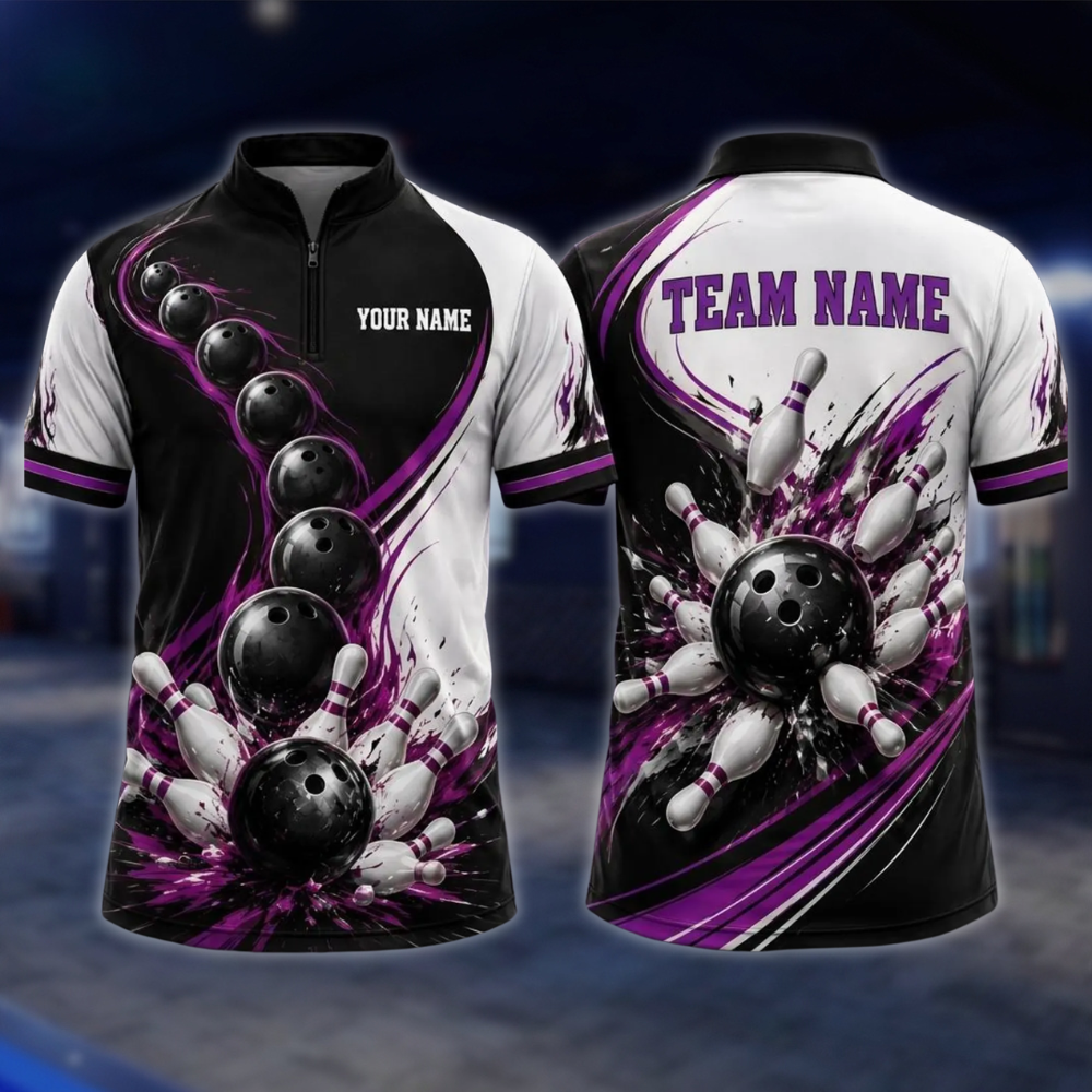 Personalized Team Blue Splash Bowling Jersey, Mens Custom Bowling Shirt BE0242