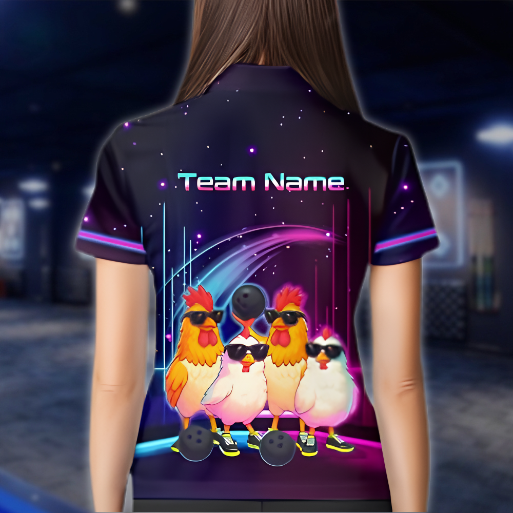 Personalized Cute Chicken Bowling Jersey For Ladies, Custom Chicken Bowling Team Shirt Womens BZ0894