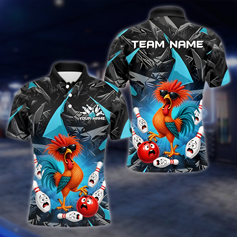 Personalized Funny Chicken Mens Bowling Polo Shirt, Custom Chicken Bowling Team Shirts BZ0951