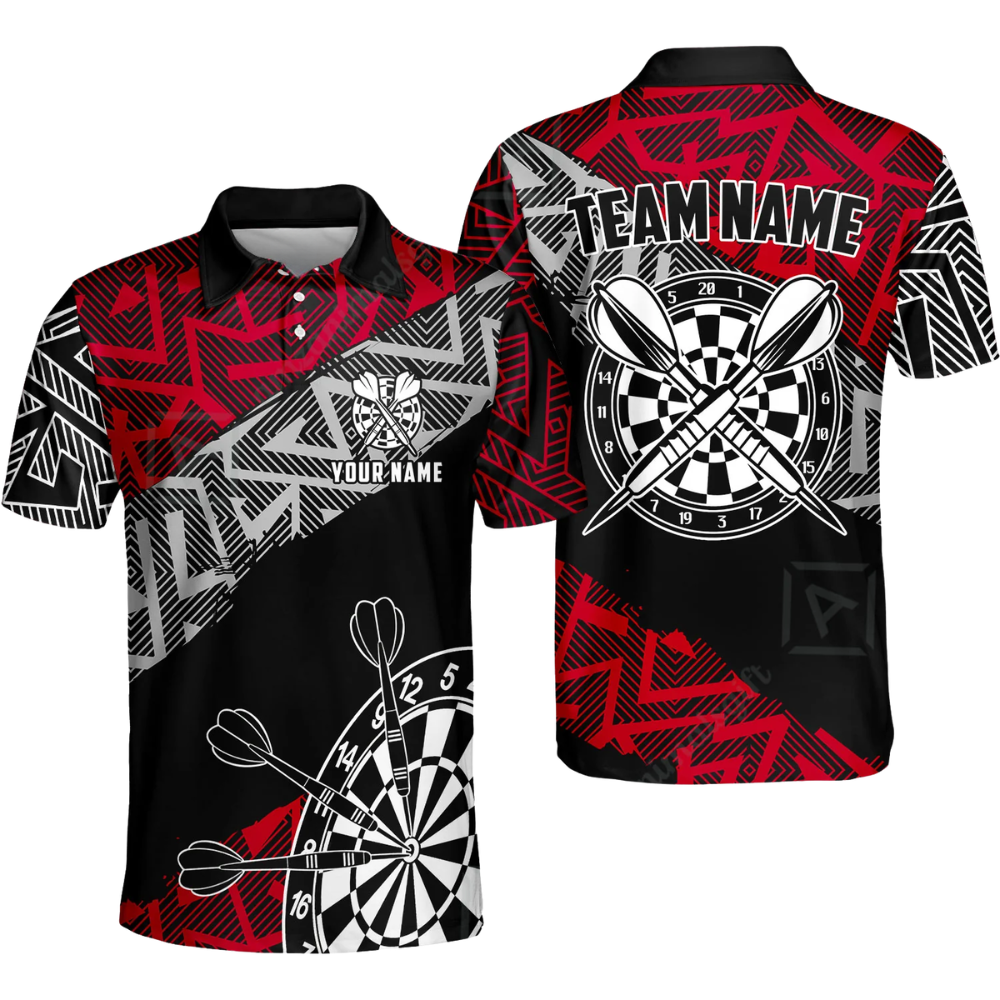 Team Zigzag Black Cyan Men's Personalized Darts Button Polo