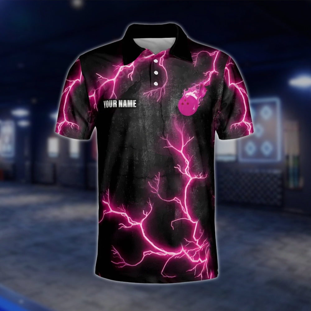 Custom Thunder Pink Bowling Polo Shirt For Mens, Custom Thunder Bowling Team Shirts BE0043