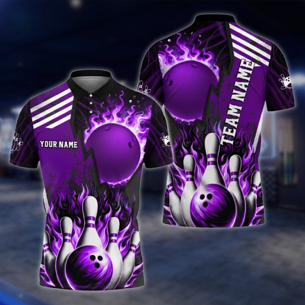Personalized Fire Ball Red Bowling Polo Shirt For Men, Custom Team Flame Bowling Shirts BZ0812