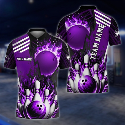 Personalized Fire Ball Red Bowling Polo Shirt For Men, Custom Team Flame Bowling Shirts BZ0812