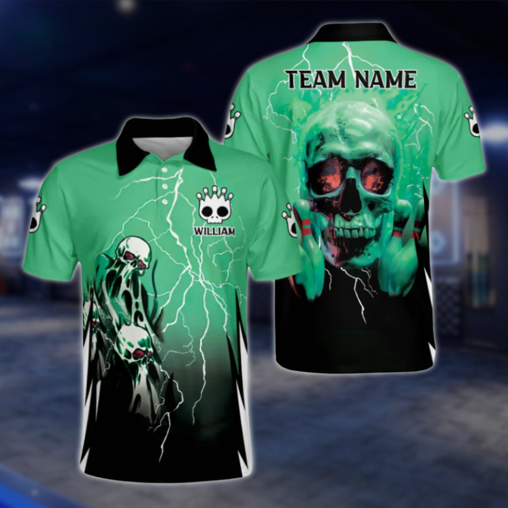 Custom Skull Men's Red Black Polo Bowling Team Shirts, Custom Skull Bowling Shirt BZ0158