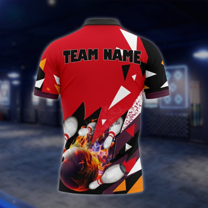 Personalized Team Red Black Bowling Polo Shirt For Men, Custom Bowling Shirt BZ0813