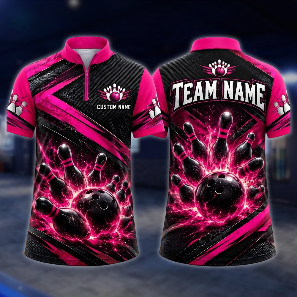 Personalized Blue Lighting Bowling Team Jersey For Men, Custom Bowling Shirts BE0256