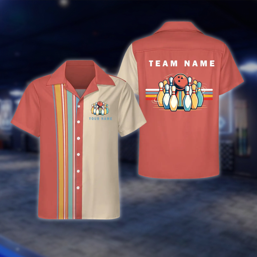 Personalized Retro Black Beige Bowling Hawaiian Shirt, Custom Retro Team Bowling Shirt BE0251