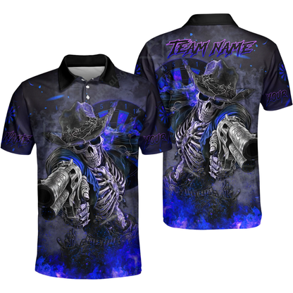 Skeleton Cowboy Personalized Darts Button Polo
