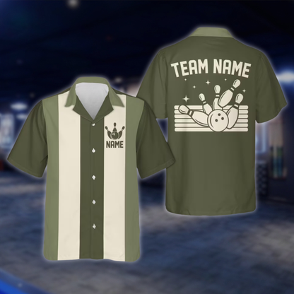 Personalized Blue Retro Bowling Hawaiian Shirt Men, Custom Retro Bowling Shirt For Team BE0219