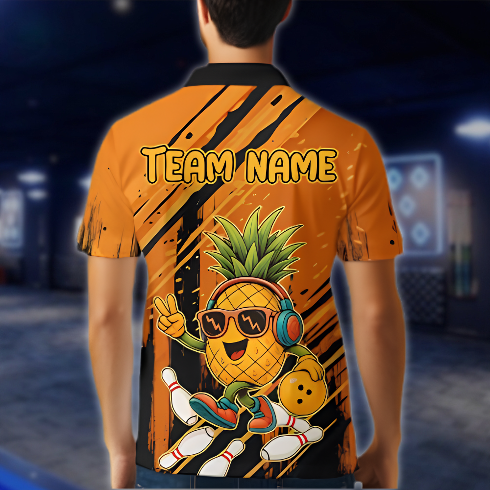 Personalized Pineapple Funny Bowling Mens Polo Shirt, Custom Pineapple Team Bowling Shirt BZ0910
