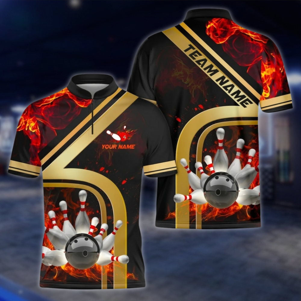 Personalized Flame Bowling Jersey For Men, Custom Flame Bowling Team Shirt BZ0864