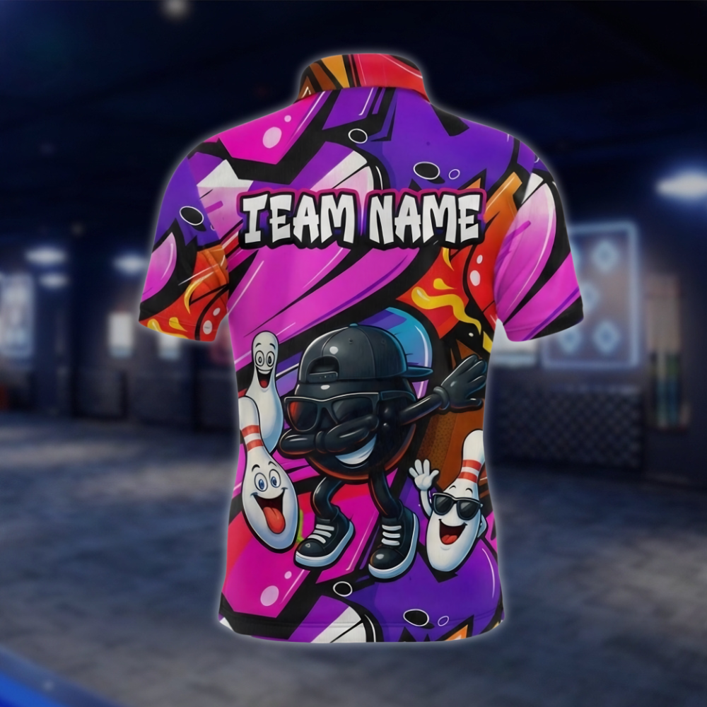 Personalized Funny Ball Pins Bowling Mens Polo Shirt Graffiti, Custom Bowling Shirt For Team BZ0957