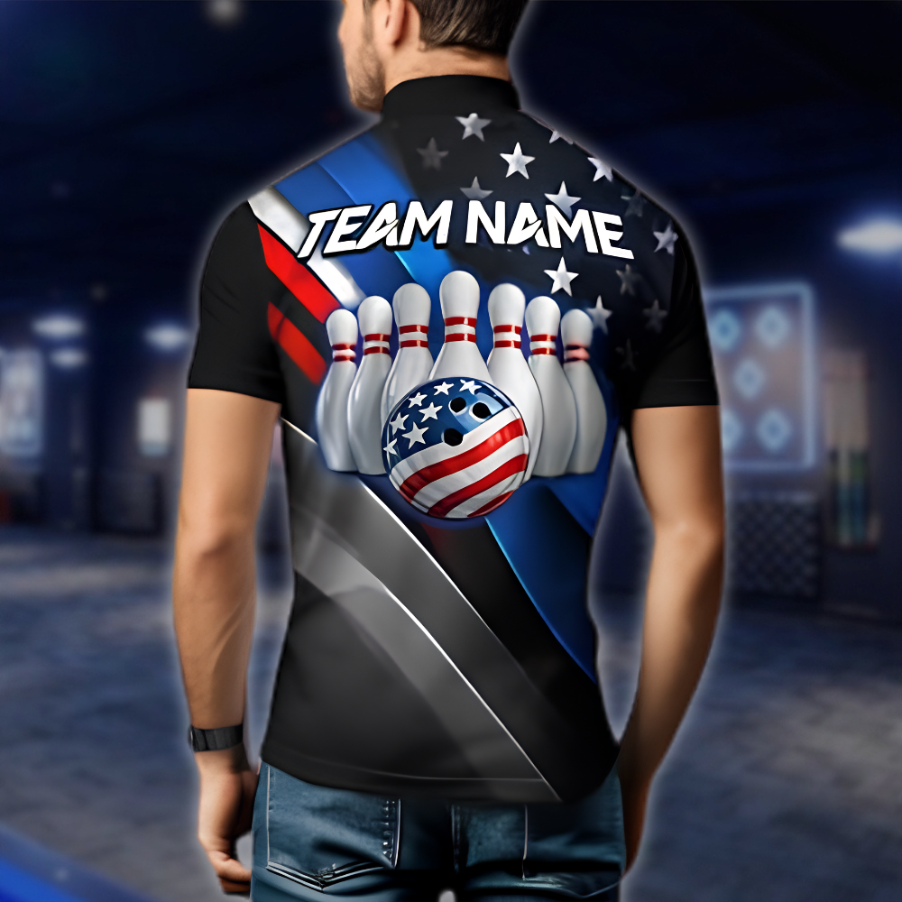 Personalized Neon USA Flag Bowling Mens Jersey, Custom Patriotic Bowling Shirt Team BZ0878