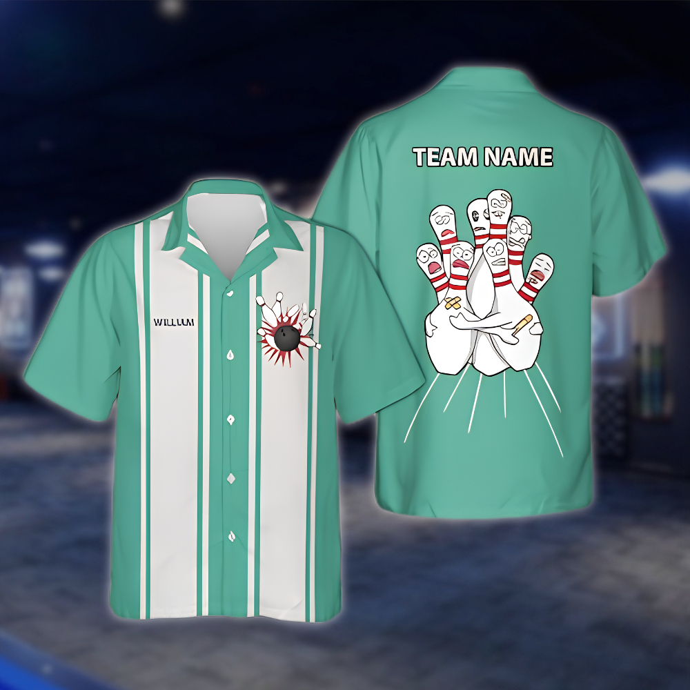 Personalized Scary Pins Bowling Mens Hawaiian Shirt, Custom Team Bowling Shirts BZ0860