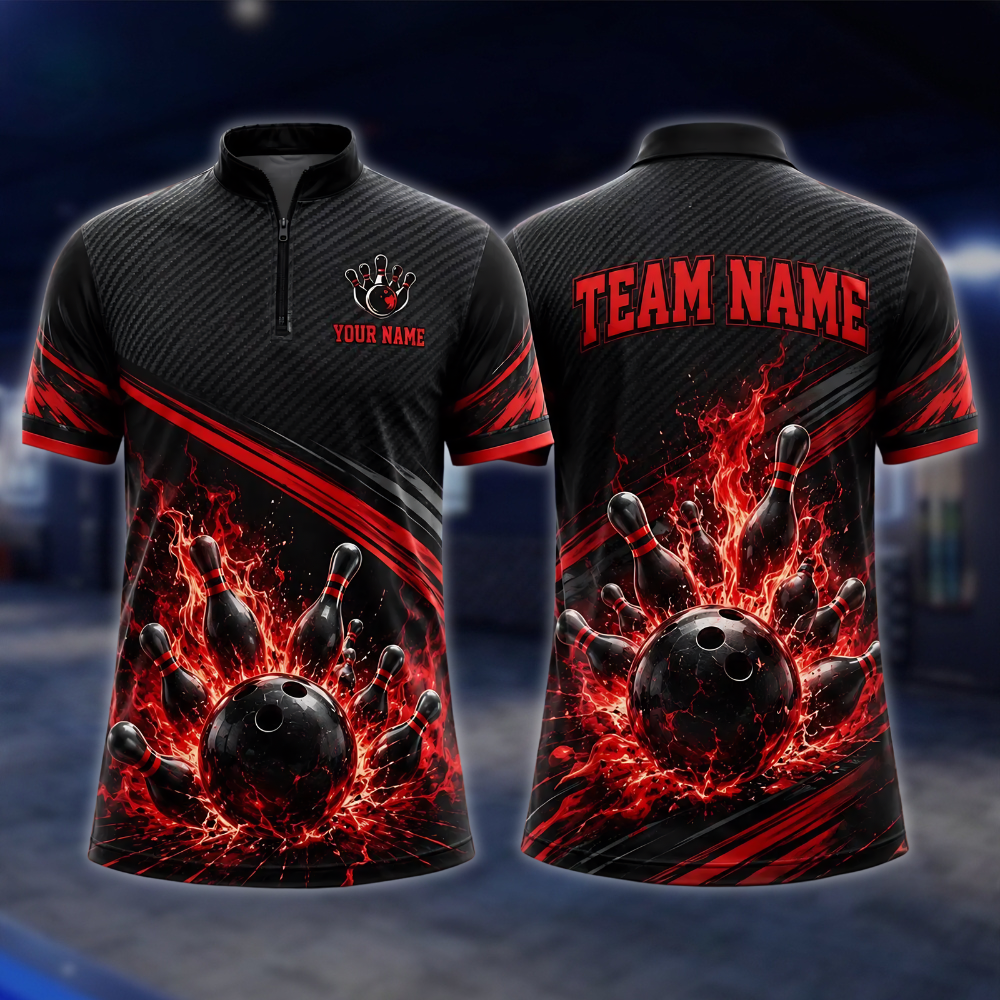 Personalized Blue Flame Lightning Bowling Jersey For Men, Custom Flame Bowling Team Shirt BE0257