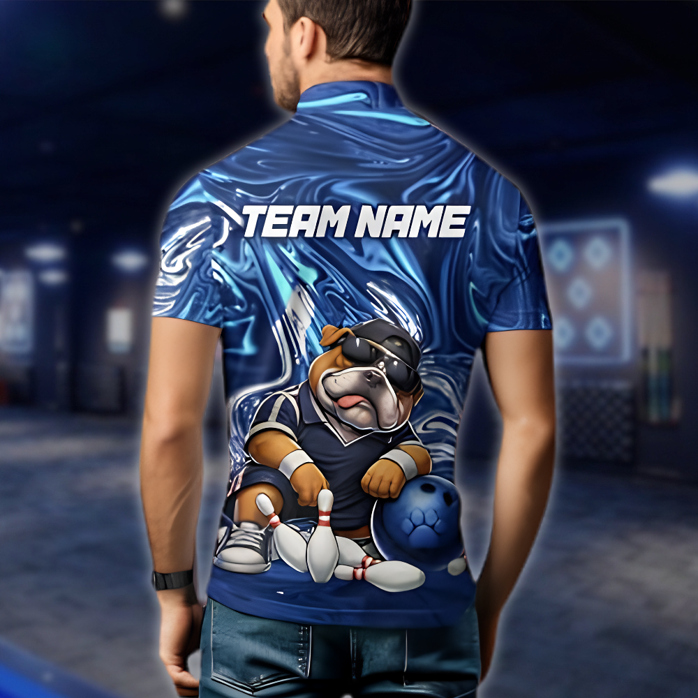 Personalized Bulldog Blue Bowling Jersey For Men, Custom Bulldog Bowling Shirt For Team BZ0884