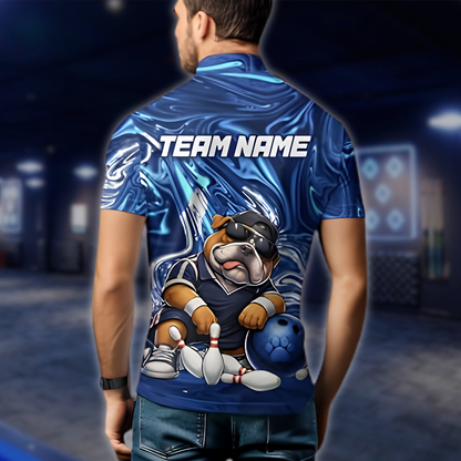 Personalized Bulldog Blue Bowling Jersey For Men, Custom Bulldog Bowling Shirt For Team BZ0884