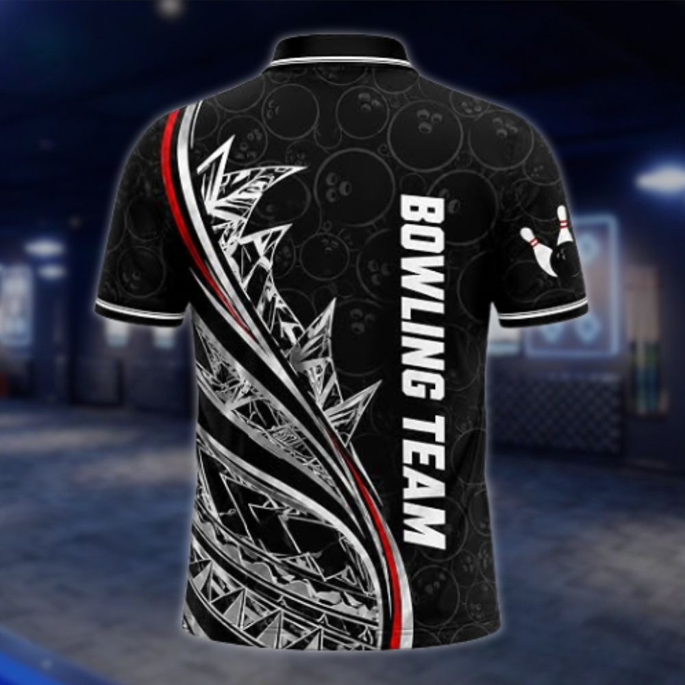 Personalized Tribal Bowling Mens Polo Shirt Black Red White, Custom Tribal Bowling Shirt Team BZ0870