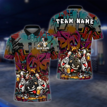 Personalized Funny Pins And Ball Bowling Polo Shirt Mens, Custom Funny Bowling Shirt For Team BZ0866