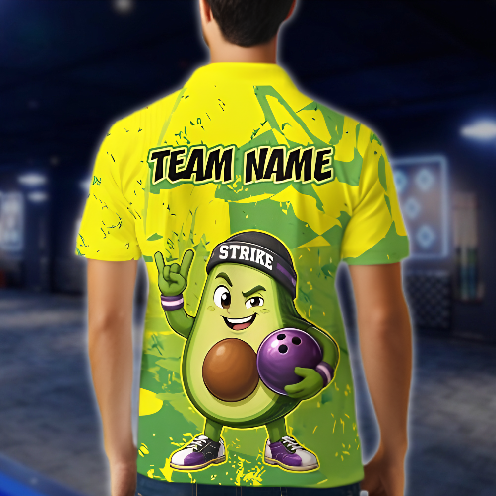 Personalized Avocado Fun Men's Green Bowling Polo Shirt, Custom Avocado Bowling Shirt Team BZ0903