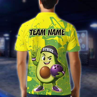 Personalized Avocado Fun Men's Green Bowling Polo Shirt, Custom Avocado Bowling Shirt Team BZ0903