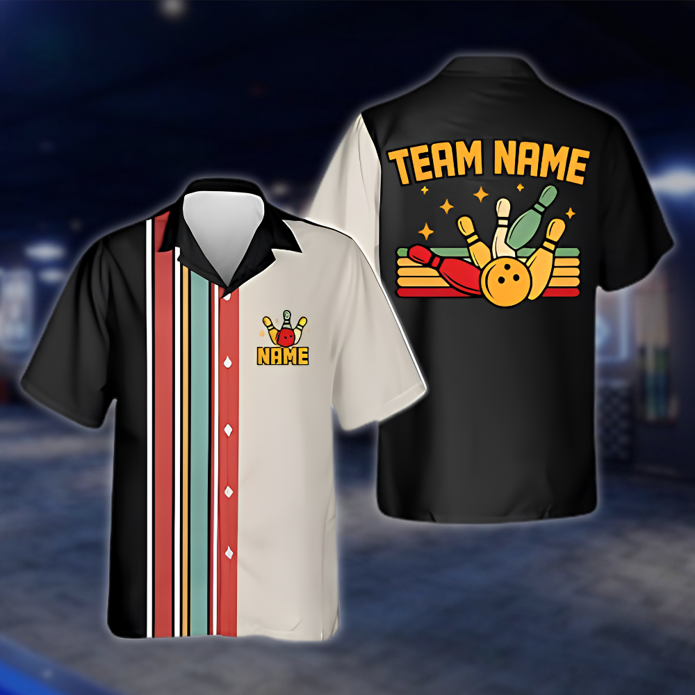 Personalized Retro Bowling Hawaiian Shirt For Men, Custom Retro Bowling Team Shirts BZ0861