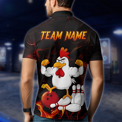 Personalized Funny Rooster Men's Bowling Jerseys, Custom Chicken Bowling Team Shirt BZ0895