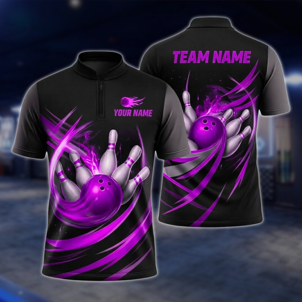 Personlized Team  Black And Cyan Bowling Jersey For Men, Custom Bowling Shirt BZ0764