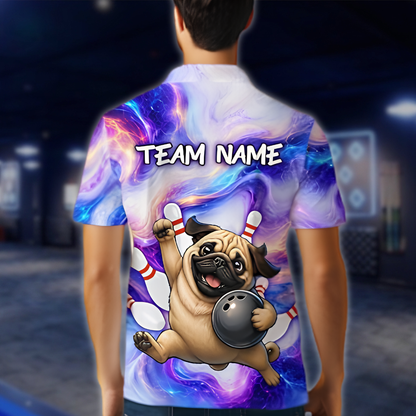 Personalized Bulldog Galaxy Bowling Polo Shirt Mens, Custom Team Bulldog Bowling Shirts BZ0885