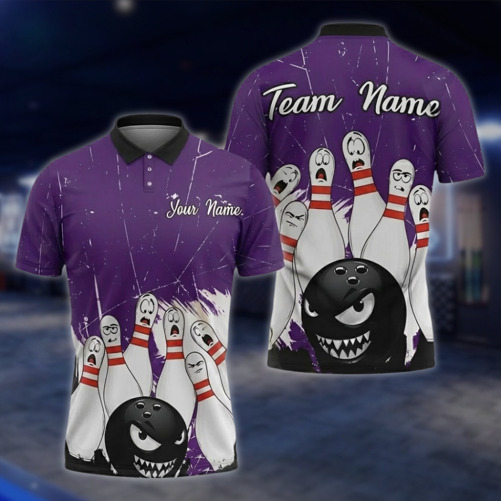 Angry Ball And Scary Pins Personalized Mens Bowling Polo Shirt, Custom Team Bowling Shirts BZ0854