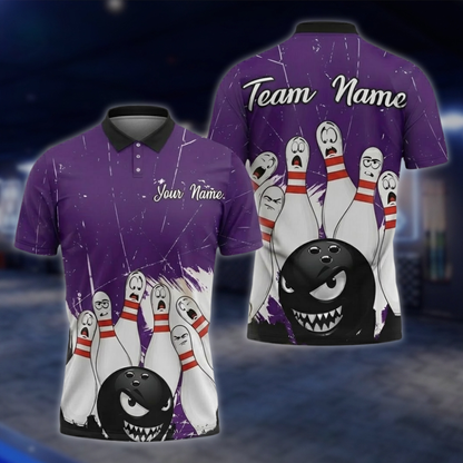 Angry Ball And Scary Pins Personalized Mens Bowling Polo Shirt, Custom Team Bowling Shirts BZ0854