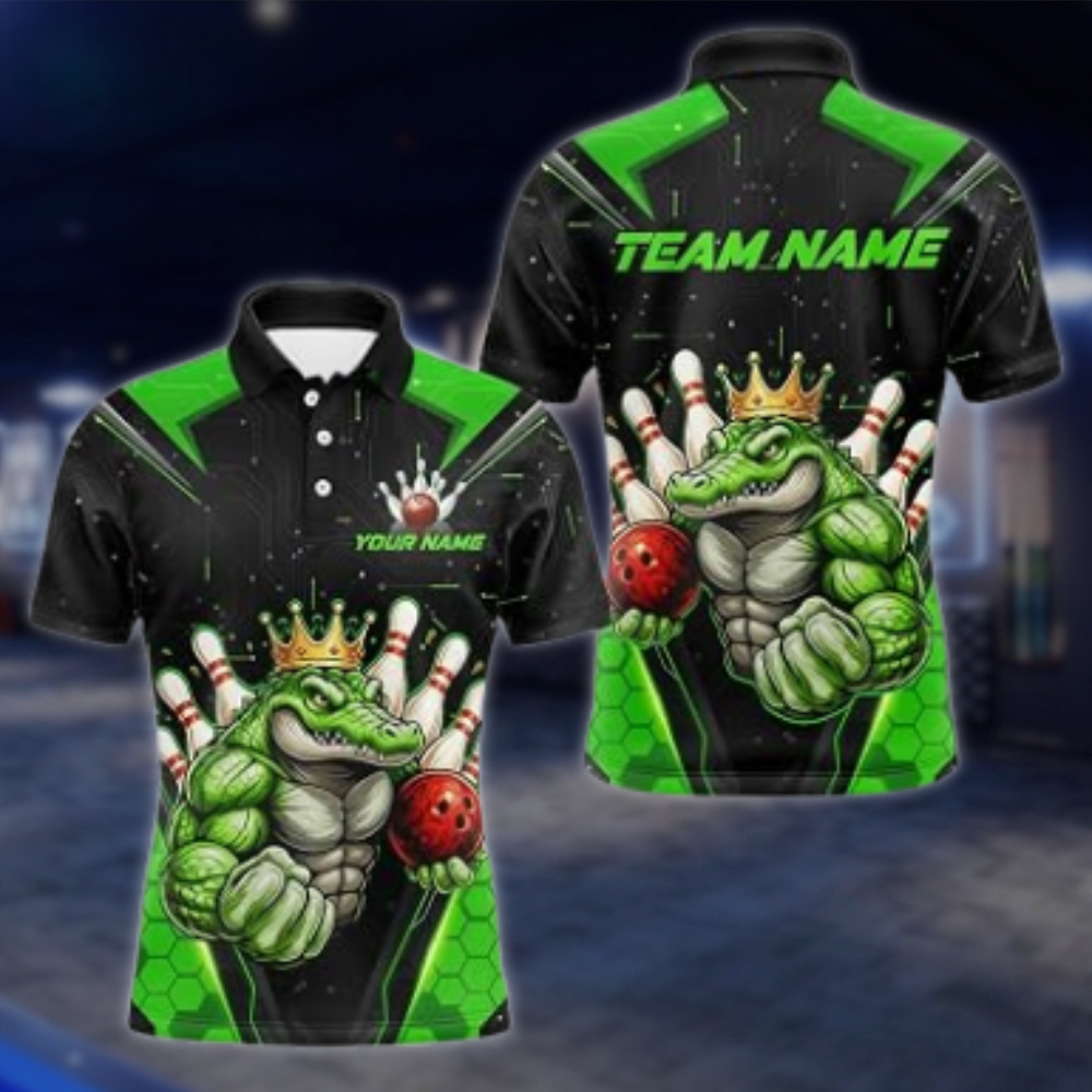 Personalized Aligator Muscle Bowling Mens Polo Shirt, Custom Alligator Bowling Shirt For Team BZ0880