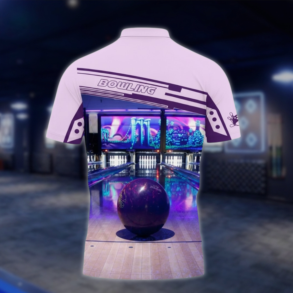 Personalized Mens Purple Lane Bowling Polo Shirt, Custom Bowling Shirt BZ0815