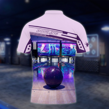 Personalized Mens Purple Lane Bowling Polo Shirt, Custom Bowling Shirt BZ0815