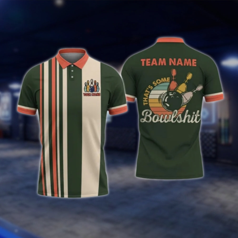 That's Some Bowlsh!t Custom Retro Bowling Mens Polo Shirt, Custom Funny Bowling Team Shirts BO0423