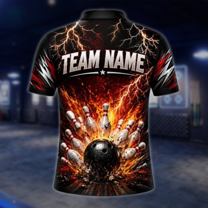 Personalized Thunder Fire Bowling Jersey For Men, Custom Flame Team Bowling Shirts BZ0868