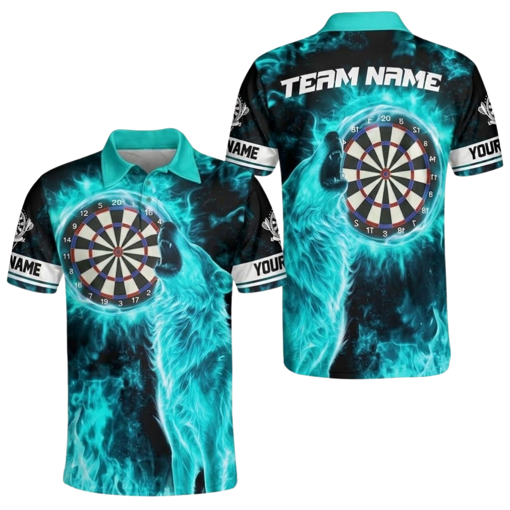 Wolf Purple Flame Personalized Darts Button Polo