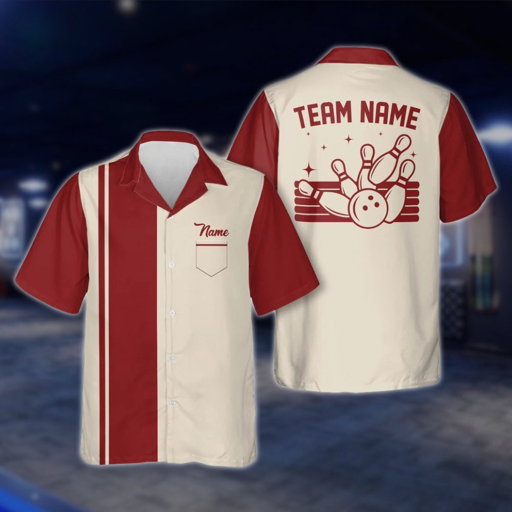 Custom Vintage Blue Beige Bowling Hawaiian Shirt For Men Women, Custom Vintage Bowling Team Shirts BE0008