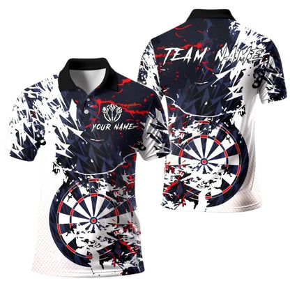 Team Grunge White Blue Personalized Darts Button Polo