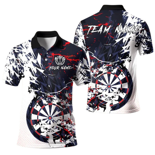 Team Grunge White Blue Personalized Darts Button Polo