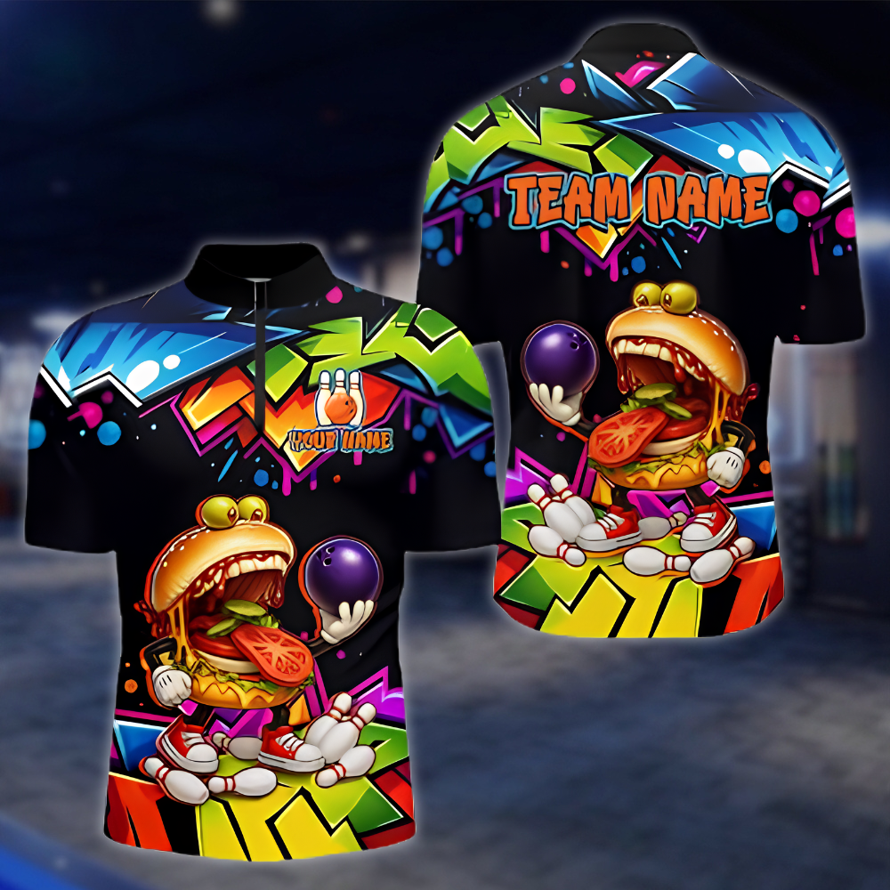 Personalized Funny Hamburger Bowling Jersey Mens, Custom Hamburger Bowling Shirt For Team BZ0899