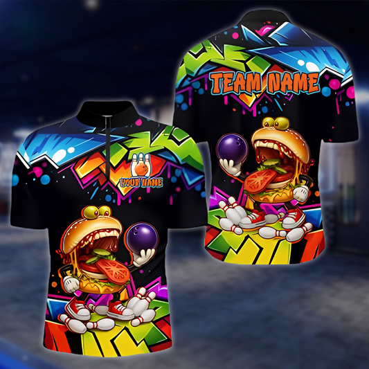 Personalized Funny Hamburger Bowling Jersey Mens, Custom Hamburger Bowling Shirt For Team BZ0899